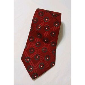 Polo Ralph Lauren All Silk Made In US 57"‎ Mens Tie Red Geometric/Plaid/Circles